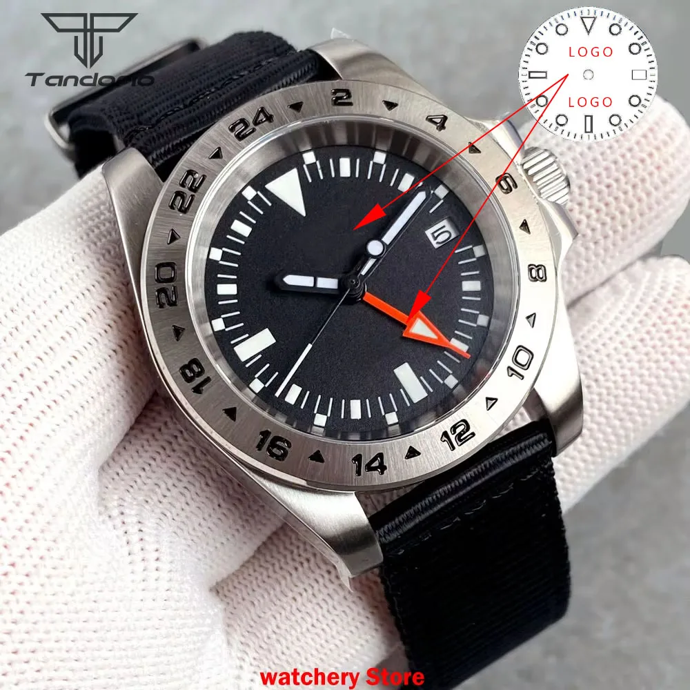 

Customized 40mm Men Watch Black Business Sapphire Glass 200m Waterproof NH34 Movement Automatic Mechanical GMT Watch Nylon Strap
