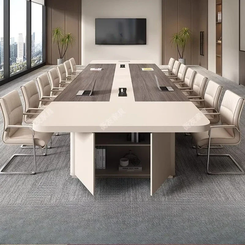 luxury Office Conference Table Large Strip Reception Negotiation Table Meeting Room Table and Chair Combination with Cabinet