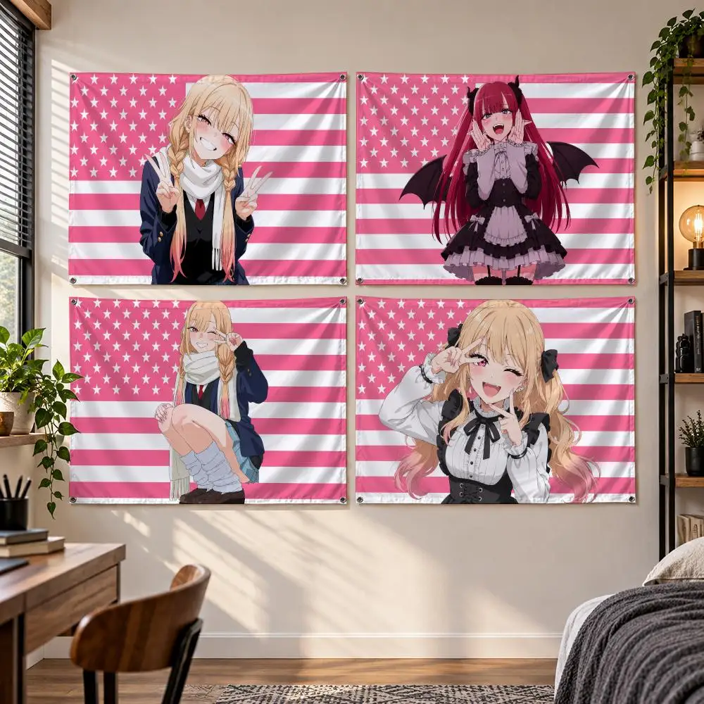 Anime My Dress-Up Darling Cosplay M-Marin Kitagawa Flags Banner Decor for Bedroom,Garden,Party,Club,Gaming Room,Indoor Outdoor