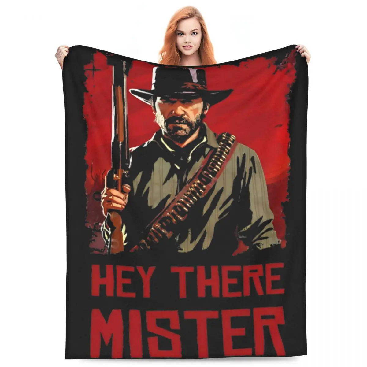 

Vintage Arthur Morgan Portrait Merchandise Blanket Flannel Bedding Red Dead Cowboy Throw Blanket Warm for Outdoor Bedspreads