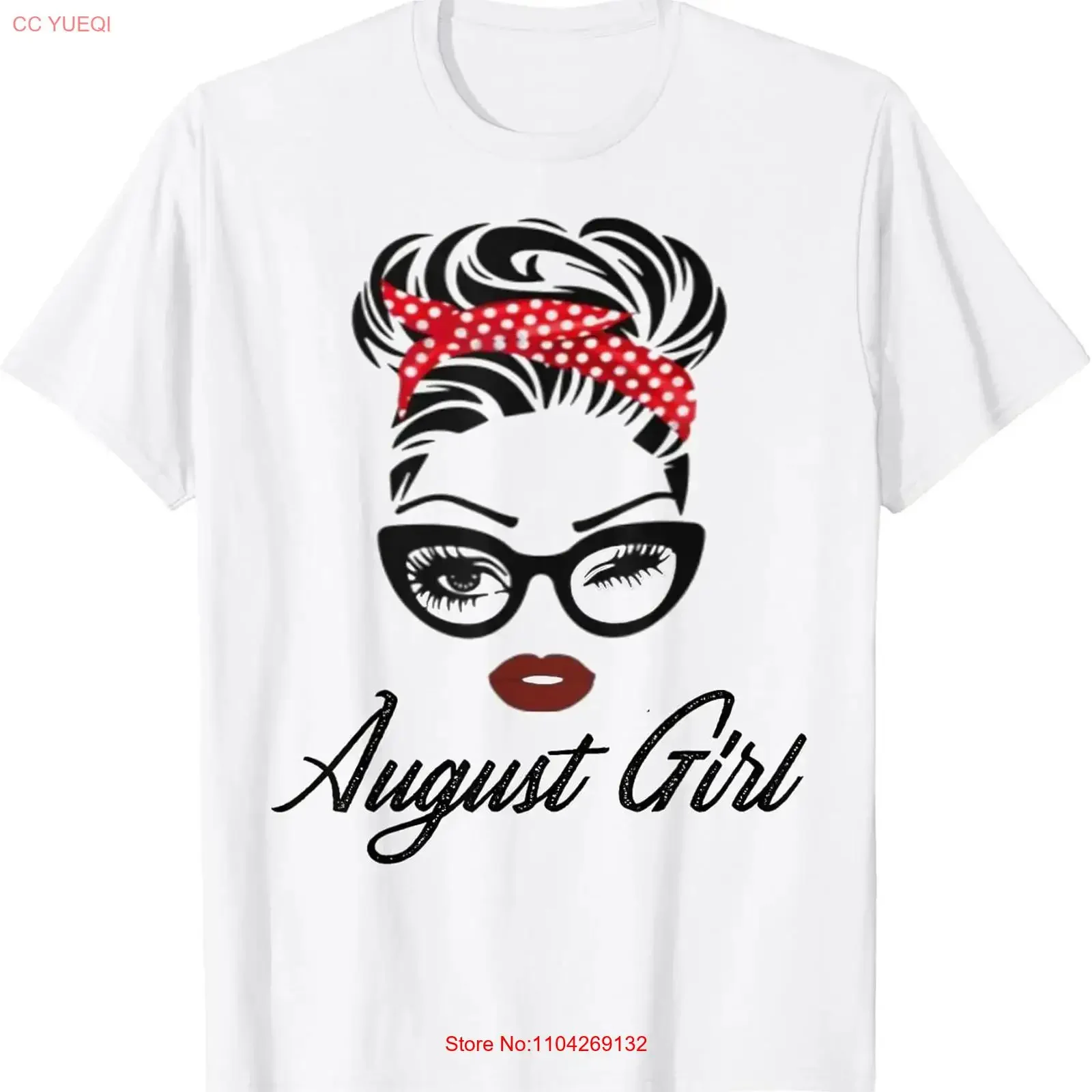 August Girl Wink Eye Woman Face Born In Birthday Cotton T Shirt Made Usa vintage Washed fashion Top For Everyday Wear