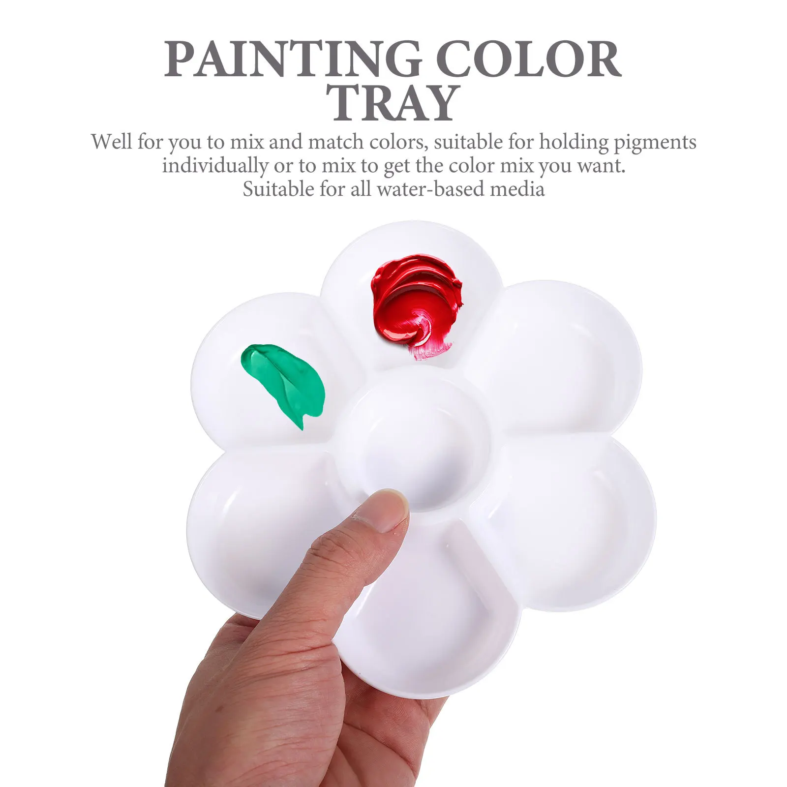 

4pcs 7-Well Paint Trays Ceramic Style Color Mixing Palette Lightweight For Artists Students Kids Painting Tray Art Supplies