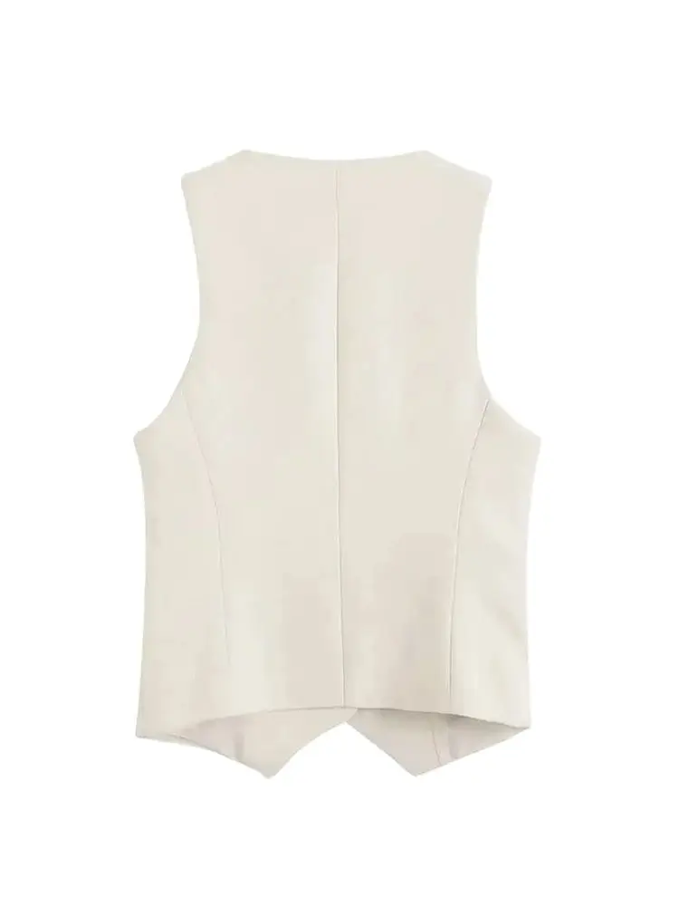 TRZA Women Fashion Front Button Fitted Waistcoat Vintage Sleeveless Welt Pockets Female Outerwear Chic Vest Tops image 2