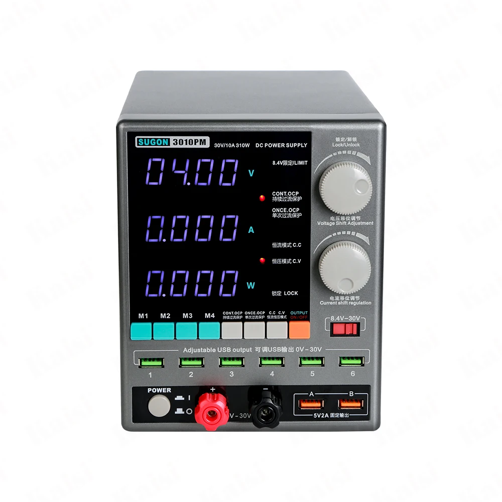 3010PM DC Power Supply 30V 10A 6 USB Cables 4  Adjustable Pre-set Channel DC Power Supply