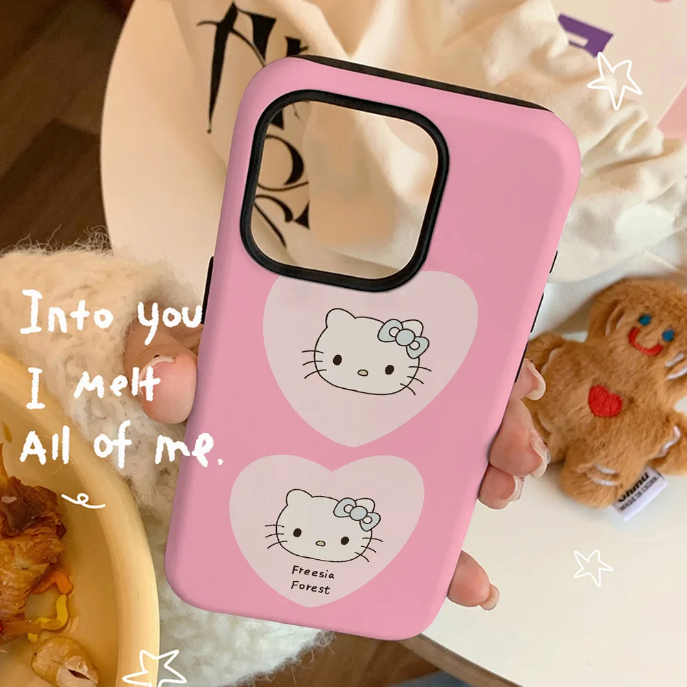 Ins Pink Love Cartoon Cat  Phone Case for IPHONE 15PRO MAX 14 13 12 11 PRO Plus 15pro Acrylic TPU Two in One Mobile Phone Cases