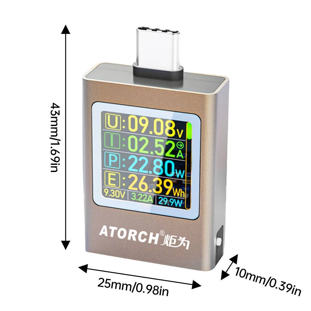 DC 4.5-50V 0-12A 600W Digital Display Voltage Ammeter Power Bank Meter Type-c Cell Phone Charger TFT G-Sensor Support PD3.1