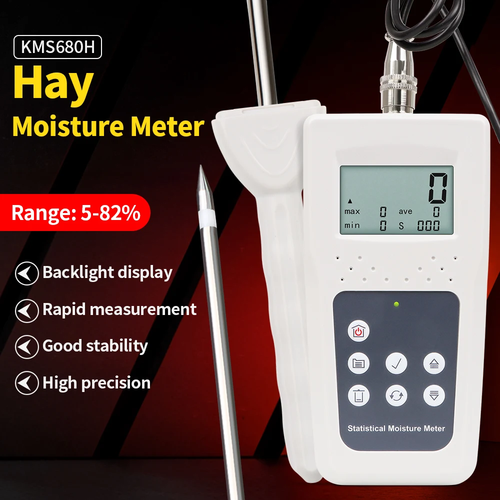 2026 KMS680H Single Grass Hygrometer Backlight Display 5-82% Humidity Content HAY Moisture Meter