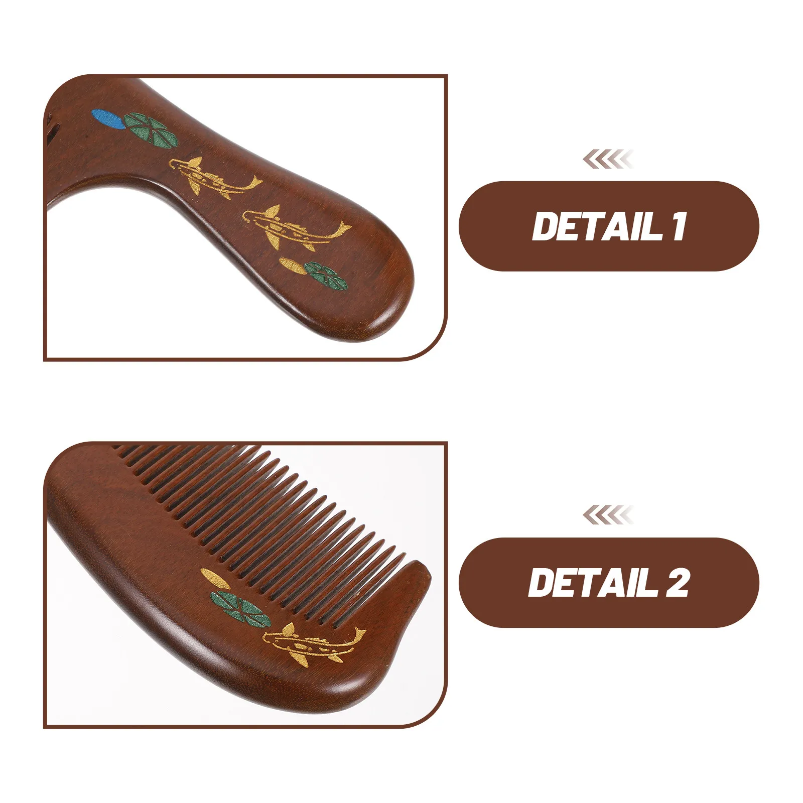 2Pcs Solid Wood Vintage Hair Comb Set Handmade Sandalwood Wide Tooth Anti Static Massage Comb for Curly Straight Hair Portable