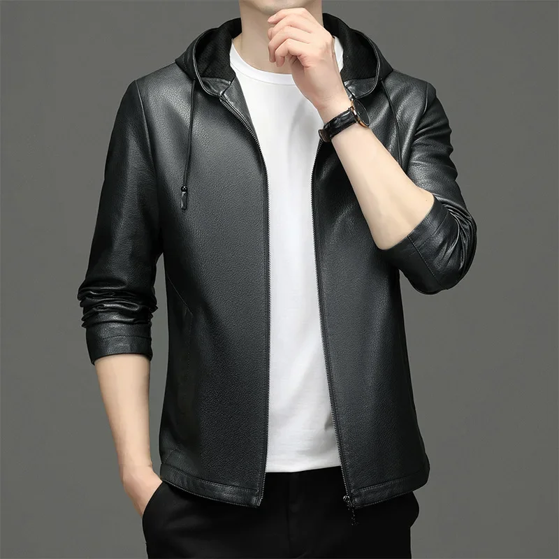 Qualität Kapuze Lederjacken Männer Biker Jacke Herbst & Winter Lederjacke Mantel männliche Mode lässig pu Ledermantel PU-015