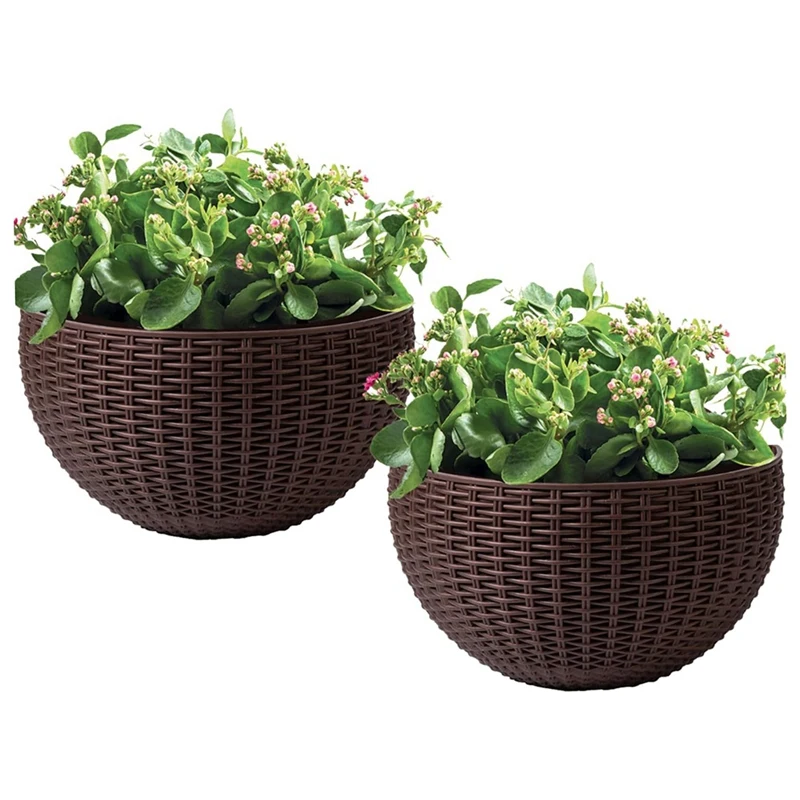 Gray Large European-Style Imitation Rattan Wall-Mounted Semi-Circular Flowerpot Lazy Flowerpot Easy Install