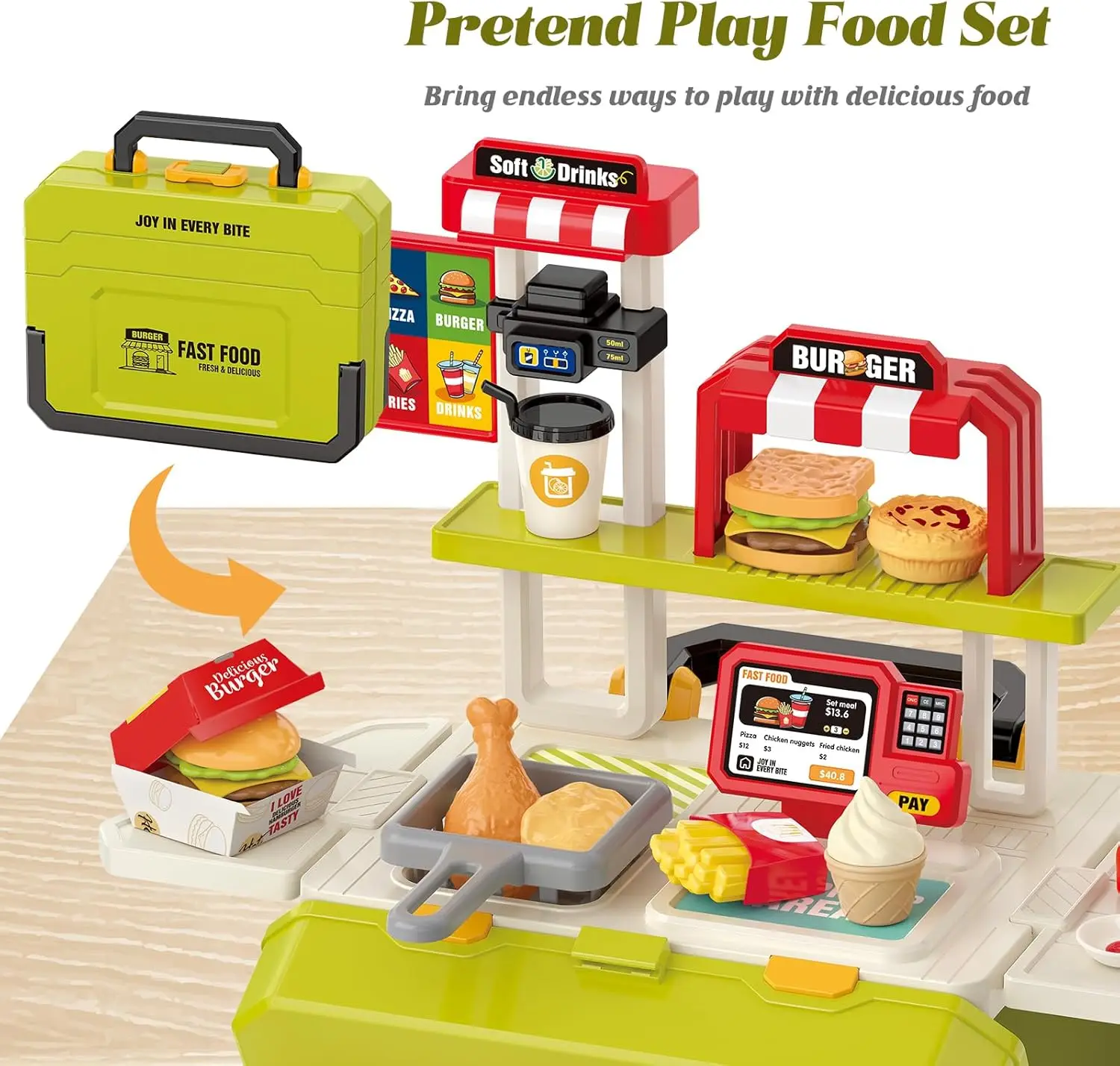 Barbecue Storage Suitcase Pretend Play Kitchen Toy Dessert Fast Food Shop Mini Food Model Outdoor Camping Game Christmas Gifts