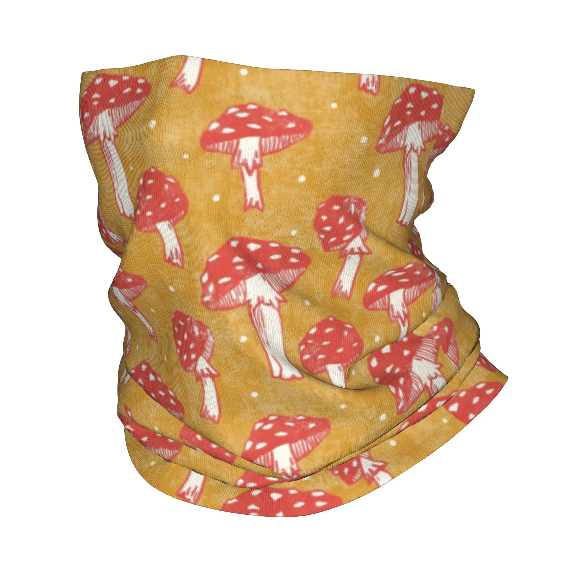 

Custom Holiday Shrooms in Gold Bandana Neck Gaiter UV Protection Face Scarf Cover Women Men Magic Mushroom Fungi Headband Tube