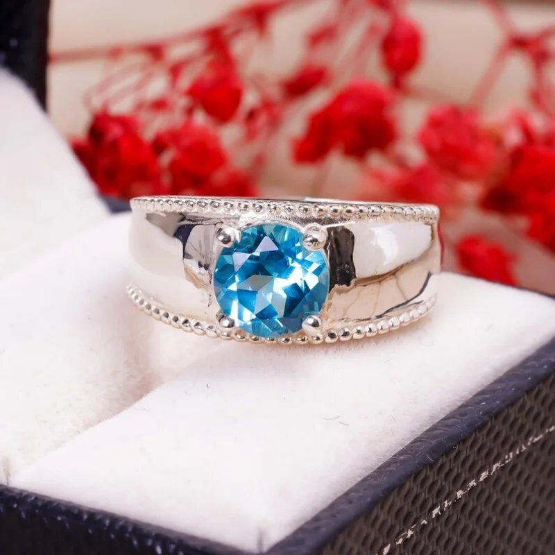 Elegant and atmospheric blue zircon inlaid women's commitment ring, versatile for daily use, proposal wedding ring, gift giving