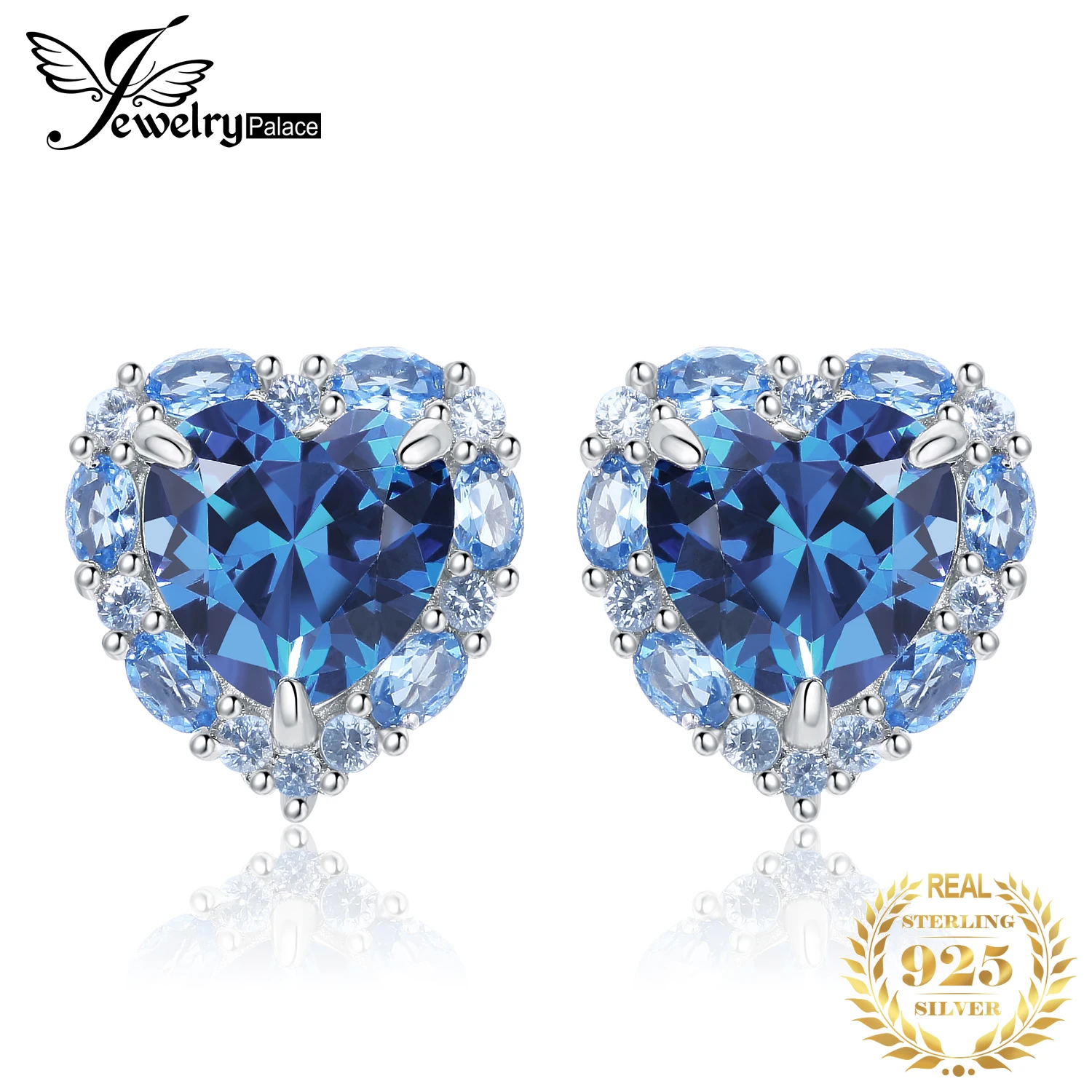 

JewelryPalace Новое поступление Сердце Лук Любовь 5 карат Синий драгоценный камень Серьги-гвоздики из стерлингового серебра 925 пробы для женщин и девочек