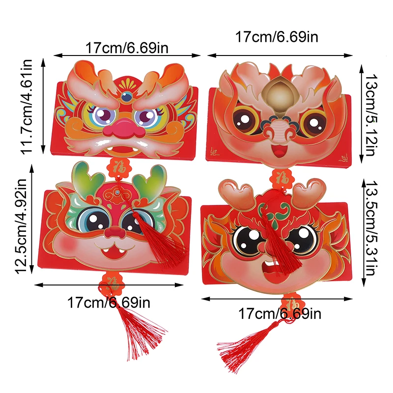 1Pc 2024 Chinees Jaar Van De Draak Opvouwbare Rode Envelop 6-Sleuf Rode Envelop Gelukgeld Tas Rode Zakpapier Enveloppen