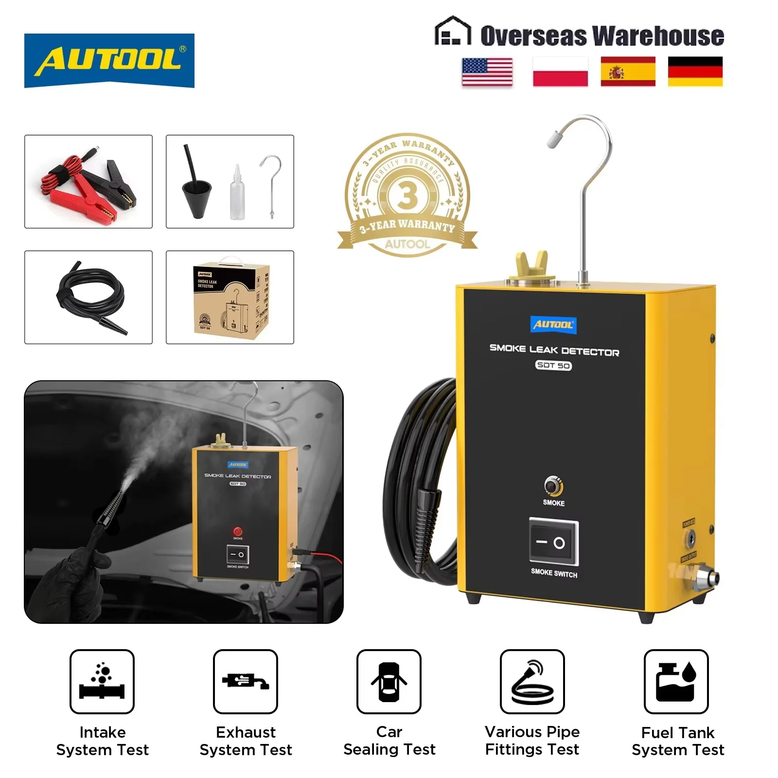 

AUTOOL SDT50 Automotive EVAP Leakage Gas Leakage Machine Locator Car Smoke Leak Detector Oil Pipe Generator Diagnostic Tools