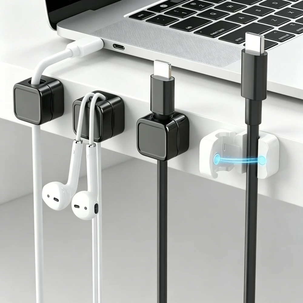 1/3/6Pcs Magnetic Cable Organizer Adjustable Wire Clips Under Desk Cord Holder Cable Management Keeper USB Data Cables Storage