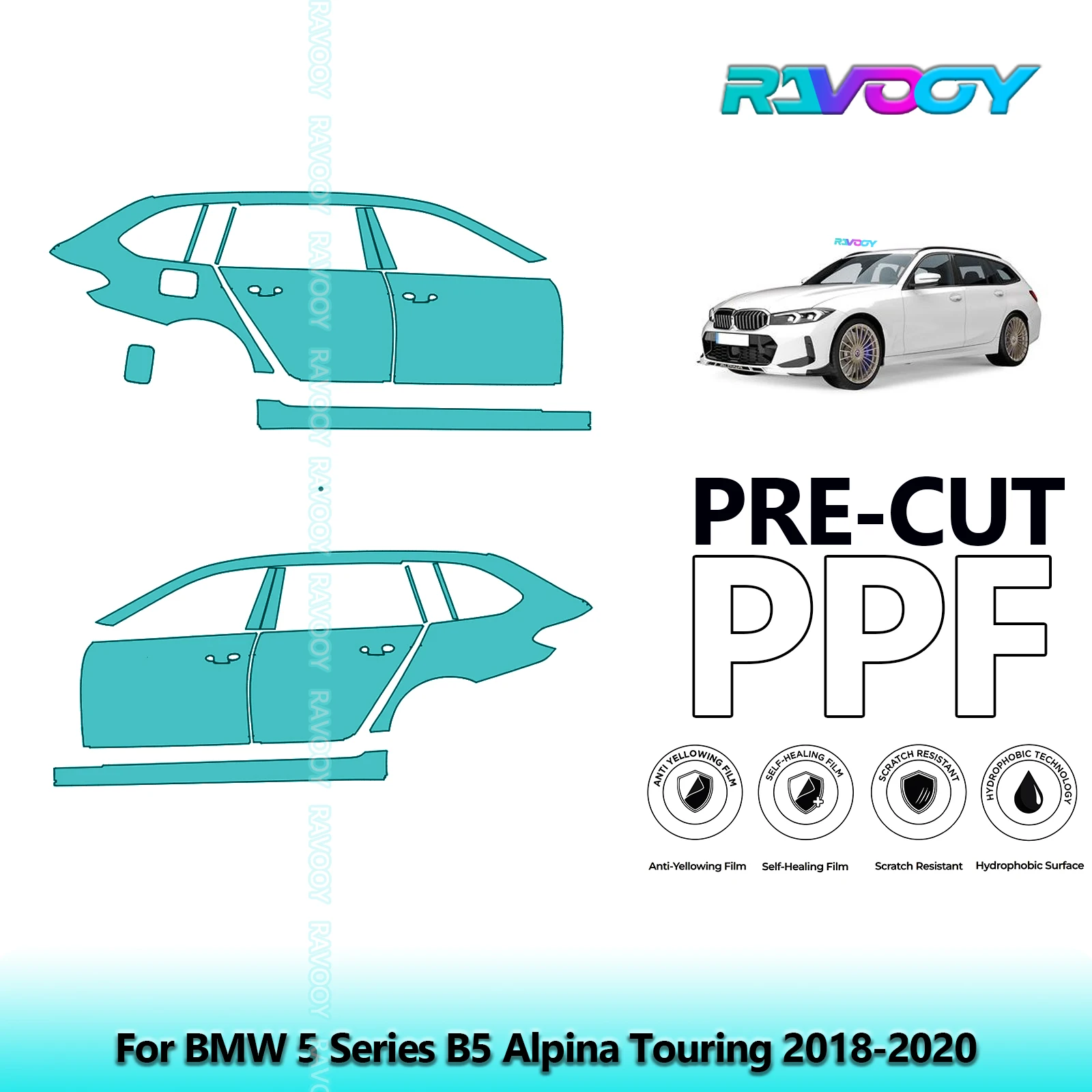 

For BMW 5 Series B5 Alpina Touring 2018-2020 8.5mil Clear Matte Pre-Cut PPF Door & A/B Pillar Kit TPU Paint Protection Film Set