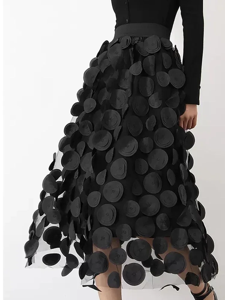Jupe longue en Tulle noir pour femmes, Design à la mode, élégante, Vintage, ligne A, taille haute, jupe Midi, printemps été, 2025, JJ321