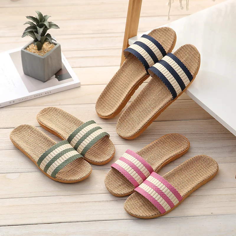 Summer Couple's Linen Slippers - Striped Fashion Non-Slip Comfort Indoor EVA Floor Breathable Sandals image 4