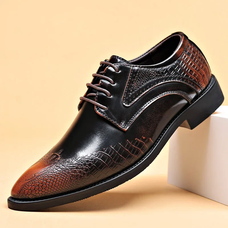 Men Dress Shoes Scale Pattern Brogue Shoes Men Business Leather Shoes Formal Oxford Fashion Office Shoe Wedding Footwear New