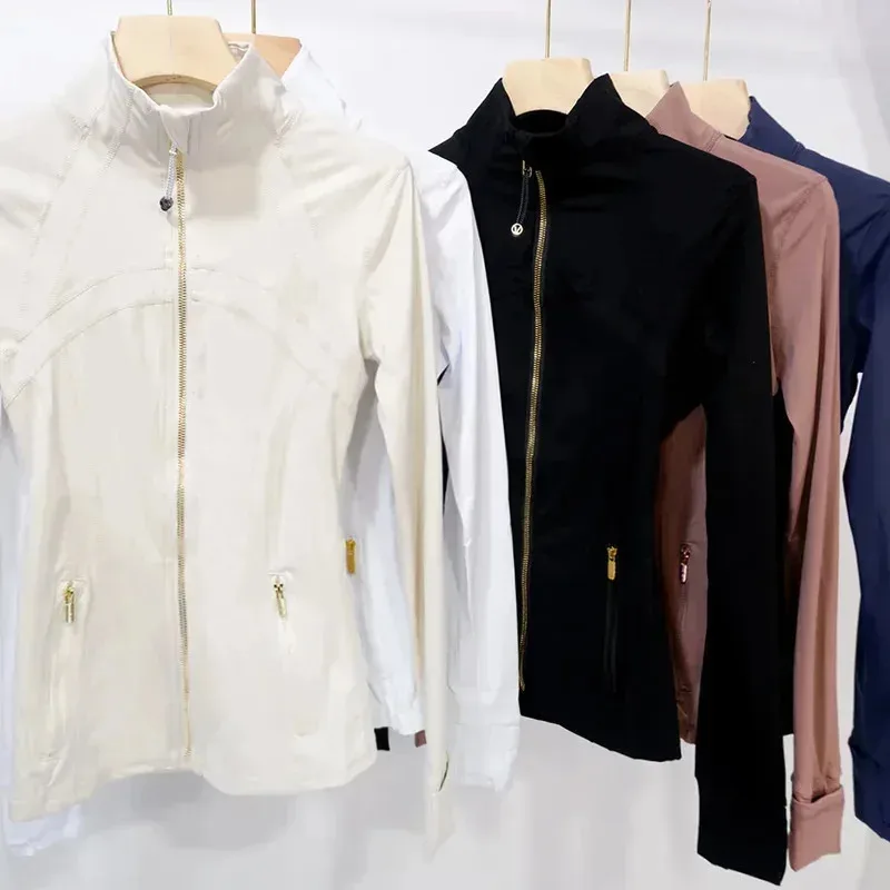 

Slimming Zipper Jacket Yoga Collar Lightweight Quick Dry Sporty Thin Rose Gold Evening Summer Outerwear for Active Living