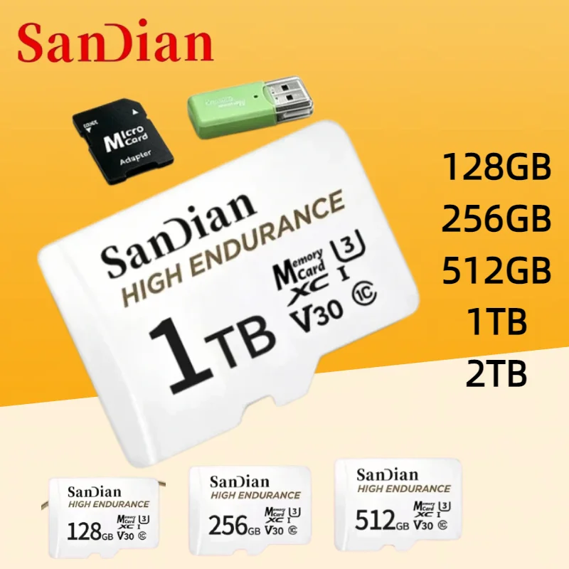 Tarjeta de Memoria Micro SD de Alta Resistencia 2026 de 128GB, 256GB, 512GB, 1TB, V30, U3, C10, Profesional para Cámara de Coche o Monitoreo Doméstico