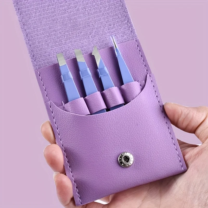 مجموعة ملاقط الحواجب من الفولاذ المقاوم للصدأ 4 في 1 بألوان الصيف أدوات مكياج لإزالة الرموش تدوم طويلاً ومضادة للصدأ وسهلة