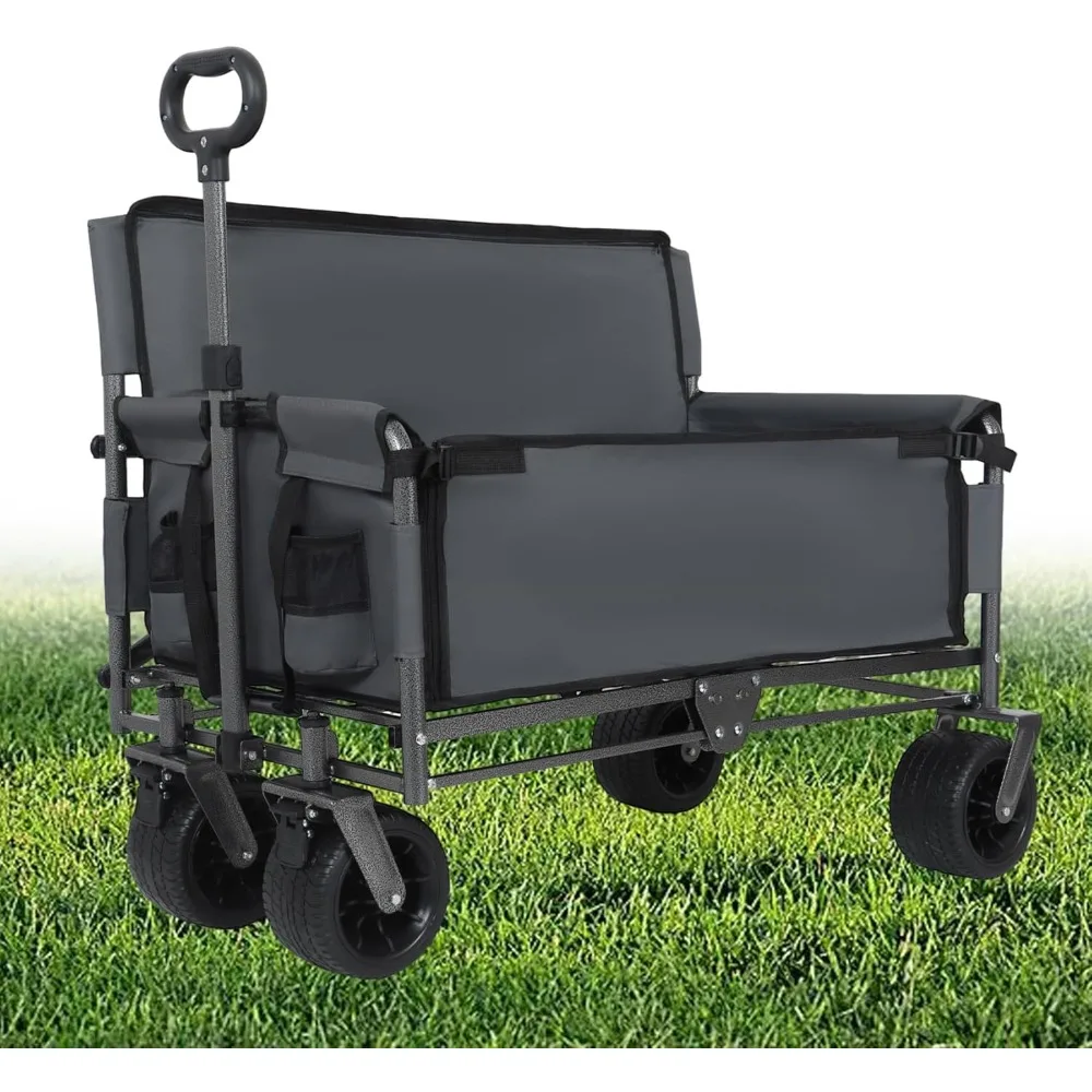 

3-in-1 convertible folding wagon cart with bench seat & storage - 500lbs heavy-duty utility wagon, 180l capacity all-terrain whe