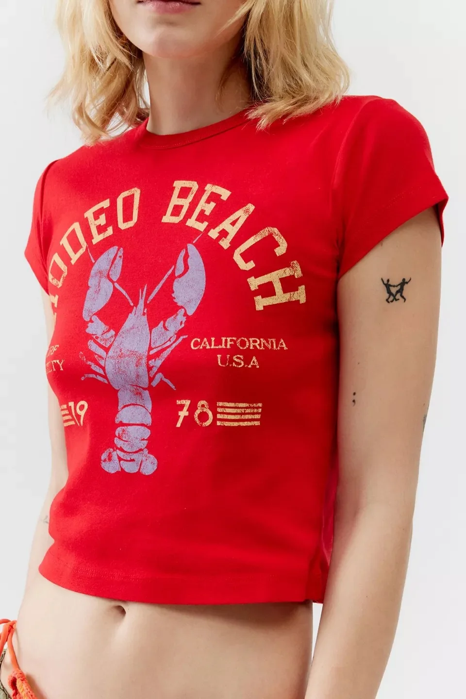Lobster Print Vintage Washed Crop Top | Retro Letter Fitted Tee | Y2K Streetwear Short Sleeve