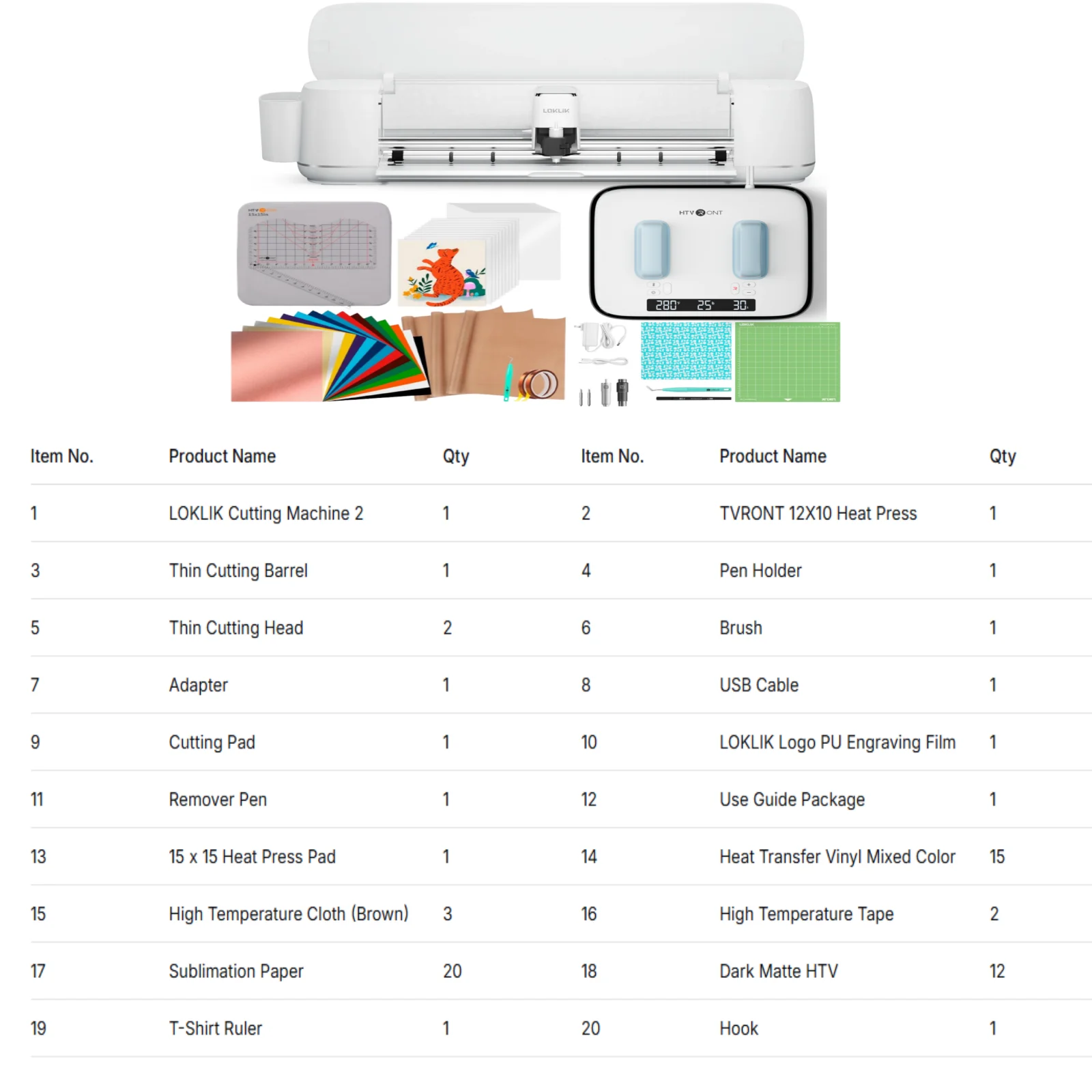 LOKLiK Cutting Machine 2 with Heat Press Machine (12 in x 10 in) and Iron-on Materials for DIY T-Shirts, Tote Bags and Hoodies