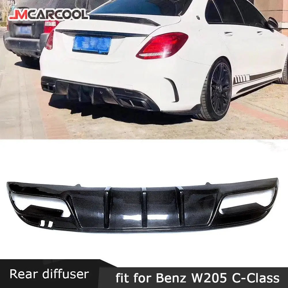 Real Dry Carbon Fiber Rear Bumper Lip Diffuser Spoiler for Mercedes Benz C class W205 Sedan 4 Door C43 C63 AMG Sport 2015 - 2019