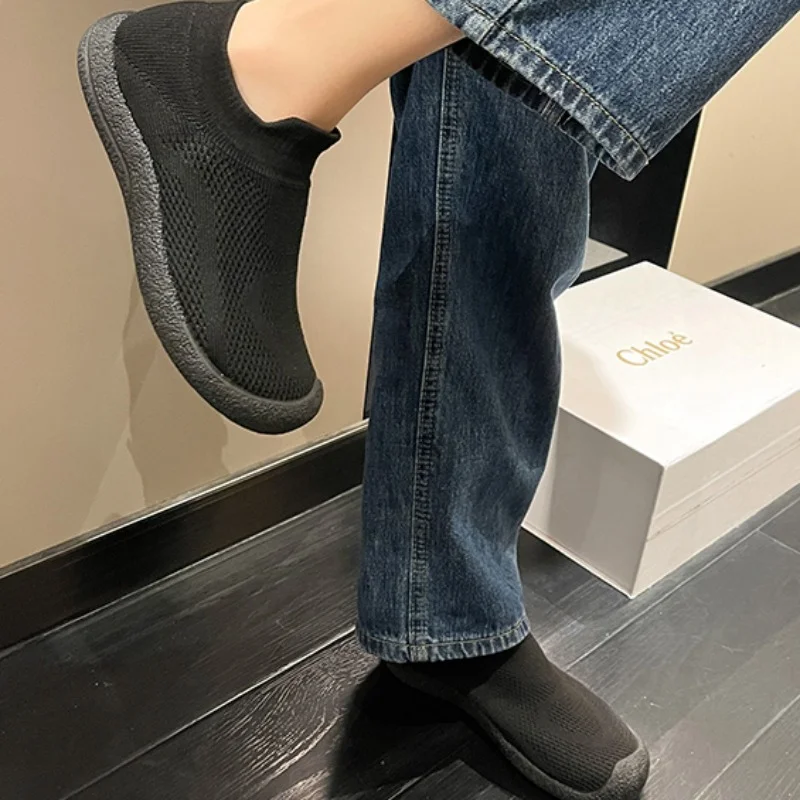 Zapatos vulcanizados de tela de red para mujer, calzado deportivo transpirable con punta redonda y tacón medio, a la moda, primavera y otoño, 2023