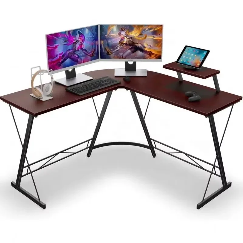 Home office l-shaped carbon fiber desktop computer games stand-up computer corner table for 2