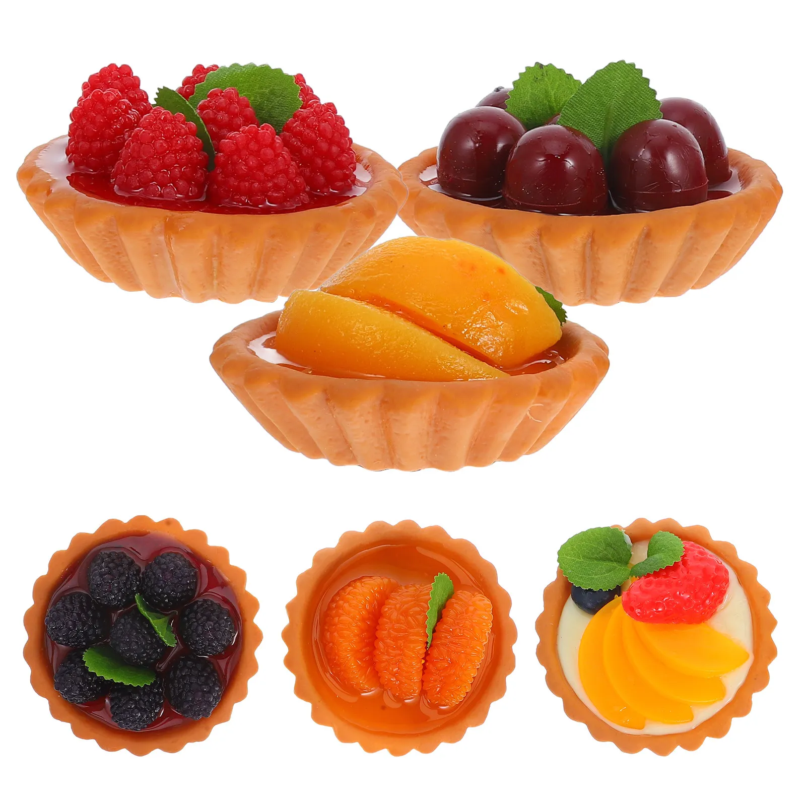 

6Pcs Exquisite Artificial Egg Tart Set with Intricate Lace Detailing Realistic Fruit Tart Props for Photo Shoots Store Showcase