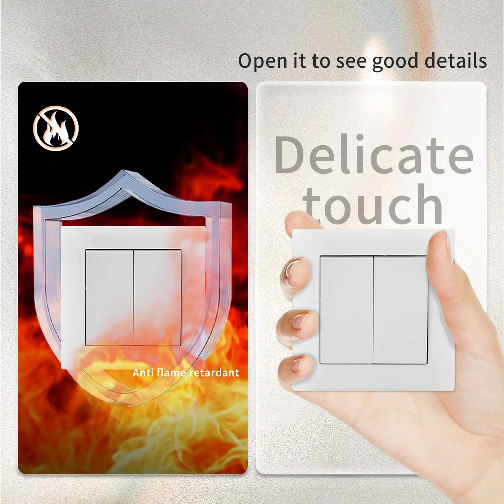 الأبيض زر مفتاح الإضاءة الكلاسيكية لهب التيار المتناوب 2 عصابة 1 طريقة الاتحاد الأوروبي القياسية رذاذ لوحة بلاستيكية الجدار الروك التبديل تشغيل/إيقاف الطريق