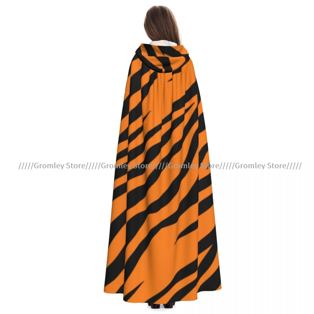 

Tiger Stripes Texture Witch Cloak Hooded Cosplay Costume Halloween Adult Long Party Cape