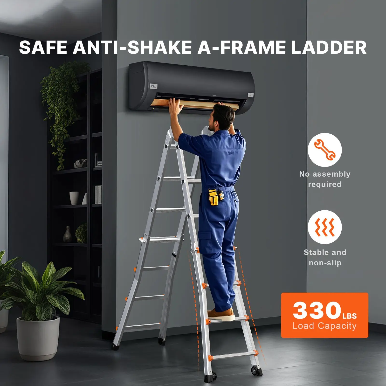 Telescoping Ladder A Frame, 15.5 FT Compact Aluminum Extension Ladder, Multi-Function Portable Collapsible RV Ladder, Telescopic Ladder for Homework Stairs Indoor Outdoor Roof, 330lb Load