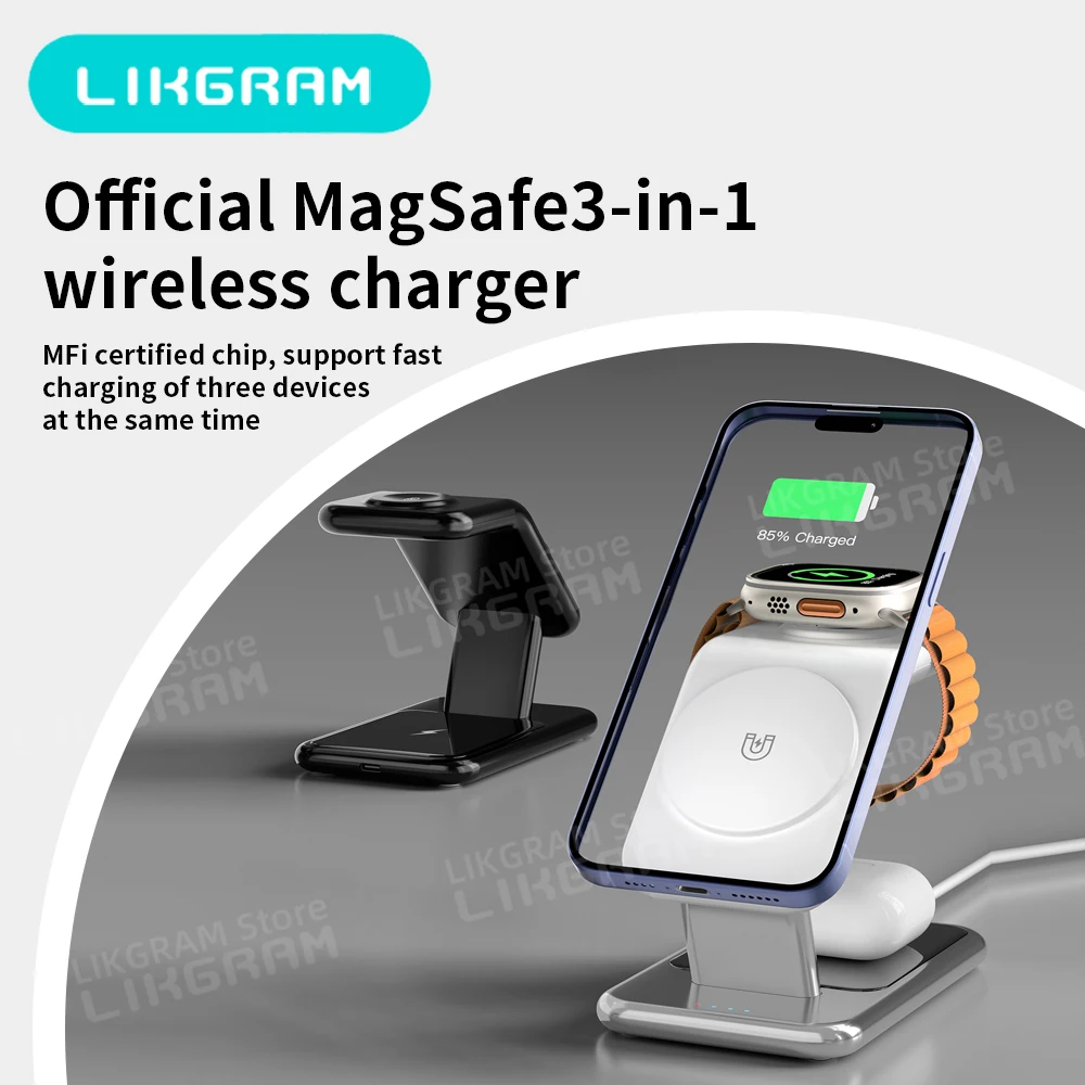แท่นชาร์จไร้สาย 3 in 1 สำหรับ MagSafe สำหรับ Apple iPhone 12-17, Apple Watch และ AirPods 3-4 (ไม่ใช้ได้กับ AirPods 2) รุ่น Y10