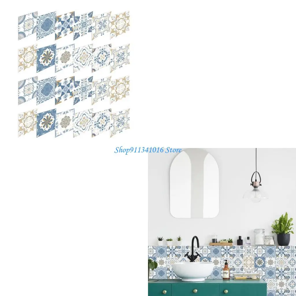 10pcs Backsplash Tile Stickers DIY Peel Wallpaper Waterproof Removable Floor Stair Decals for Bathroom Kitchen