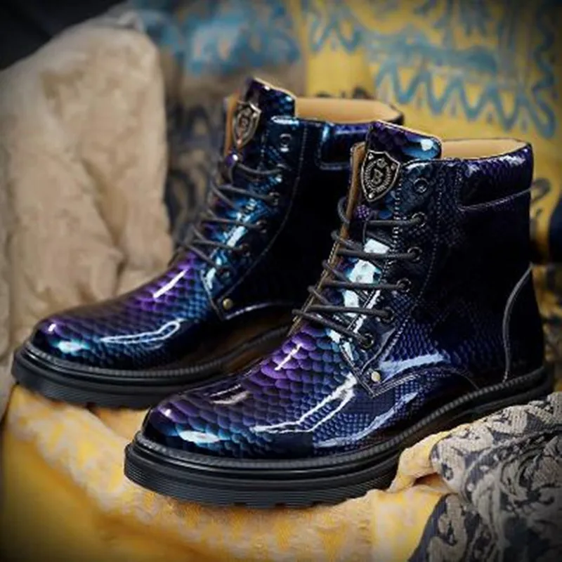 Genuine Leather Men's Boots Retro Snake Pattern Design Men's Chelsea Boots 2026 New Street Trend Shoes for Men Botas Para Hombre