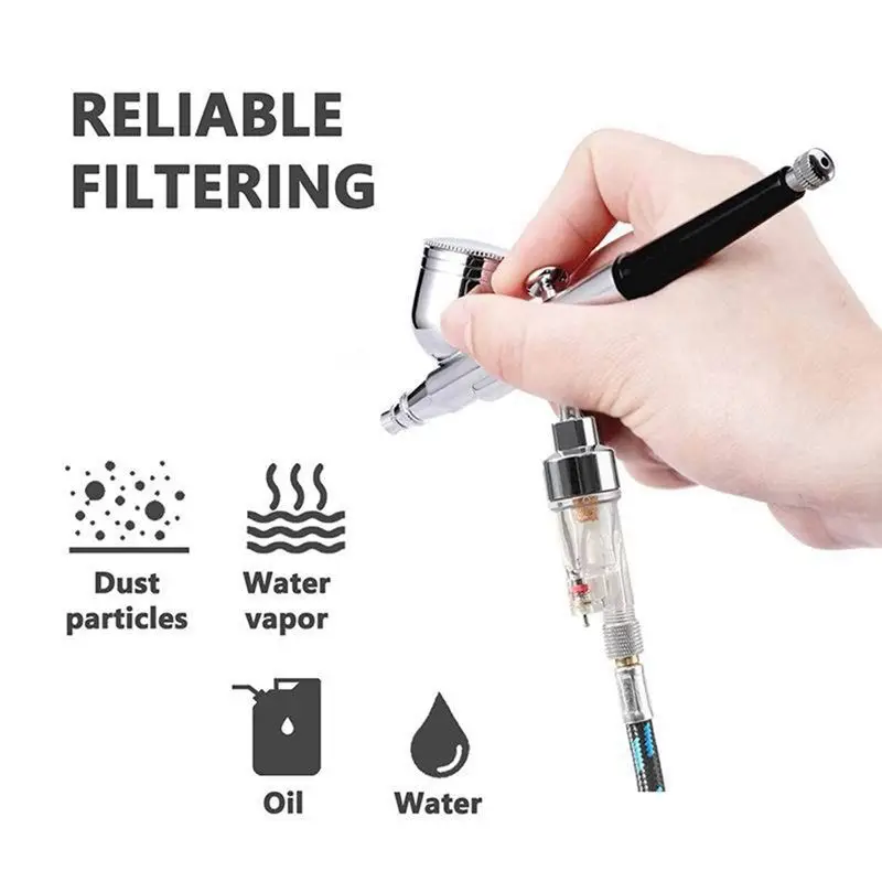 2X Airbrush Tool In-Line Air Filter And Oil Water Separator With 1/8 Inch Female Threads For Airbrush And Hoses Connect