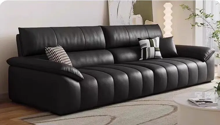 Factory Direct 2026 Italian Minimalist Cream Leather Sofa Set First Layer Cowhide with Red Network Model for Small Hotel Living