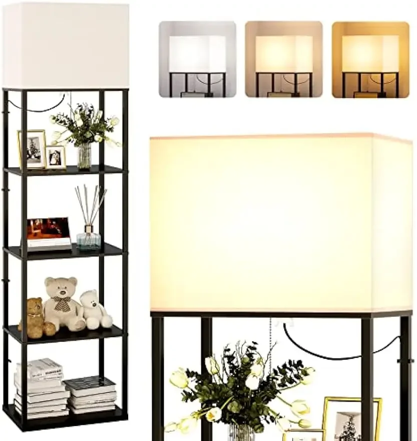 

Floor lamp with Shelves Super Large Size (19''W), 5-Tier Modern Floor lamp with 3 Color Temperatures LED Bulb,Bedroom and Office