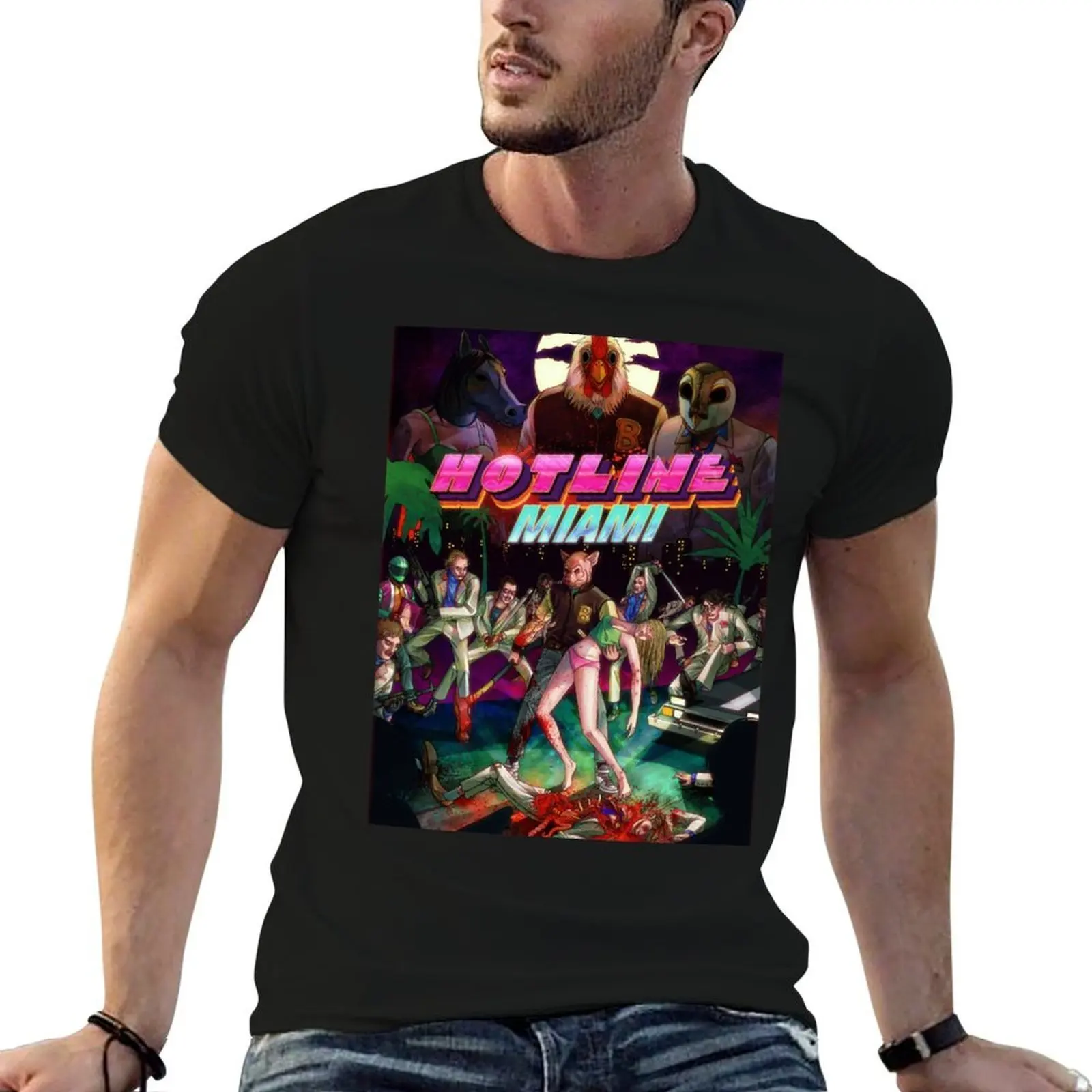 Hotline Miami Cover T-Shirt anime stuff football t shirt t shirt men 100℅ cotton