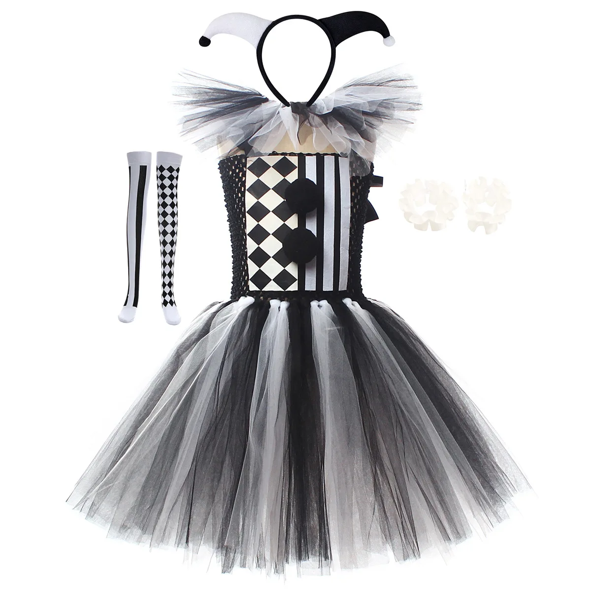 Mädchen Tüll Clown Tutu Cosplay Halloween Kostümset für Kinder, Musikfestival, Zirkus, Bühnenauftritt, Karnevalskleidung 2026 – Detail 11