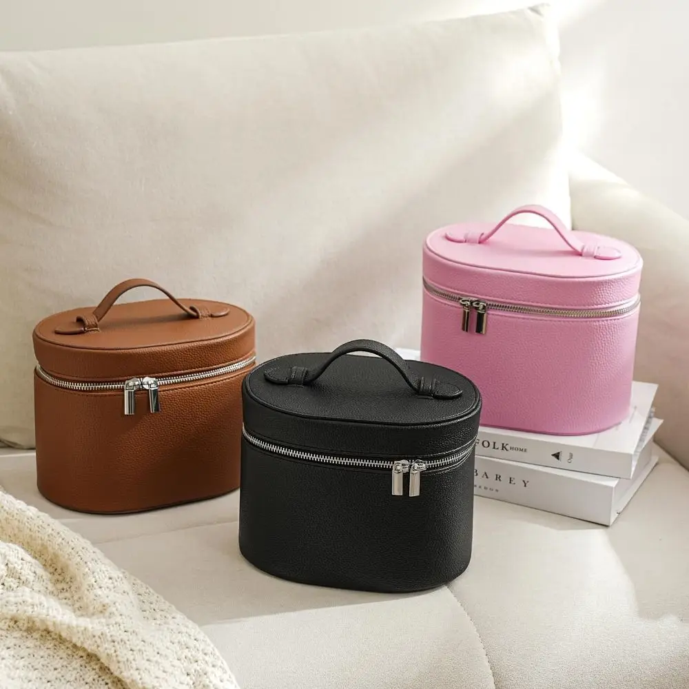 Large Capacity Cosmetic Box PU Leather Waterproof Travel Organizer Bag Internal Storage Box Zipper Closure Makeup Storage Bag