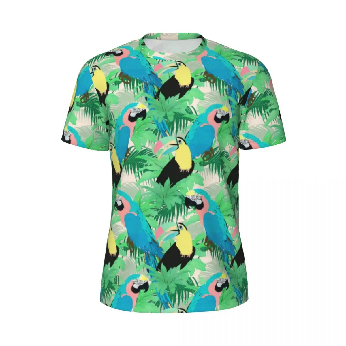 Sports T-Shirt For Male Modern Exotic Parrot T-Shirts Hippie Tropical Leaf Print Beach Tees O Neck Awesome Design Tops Present