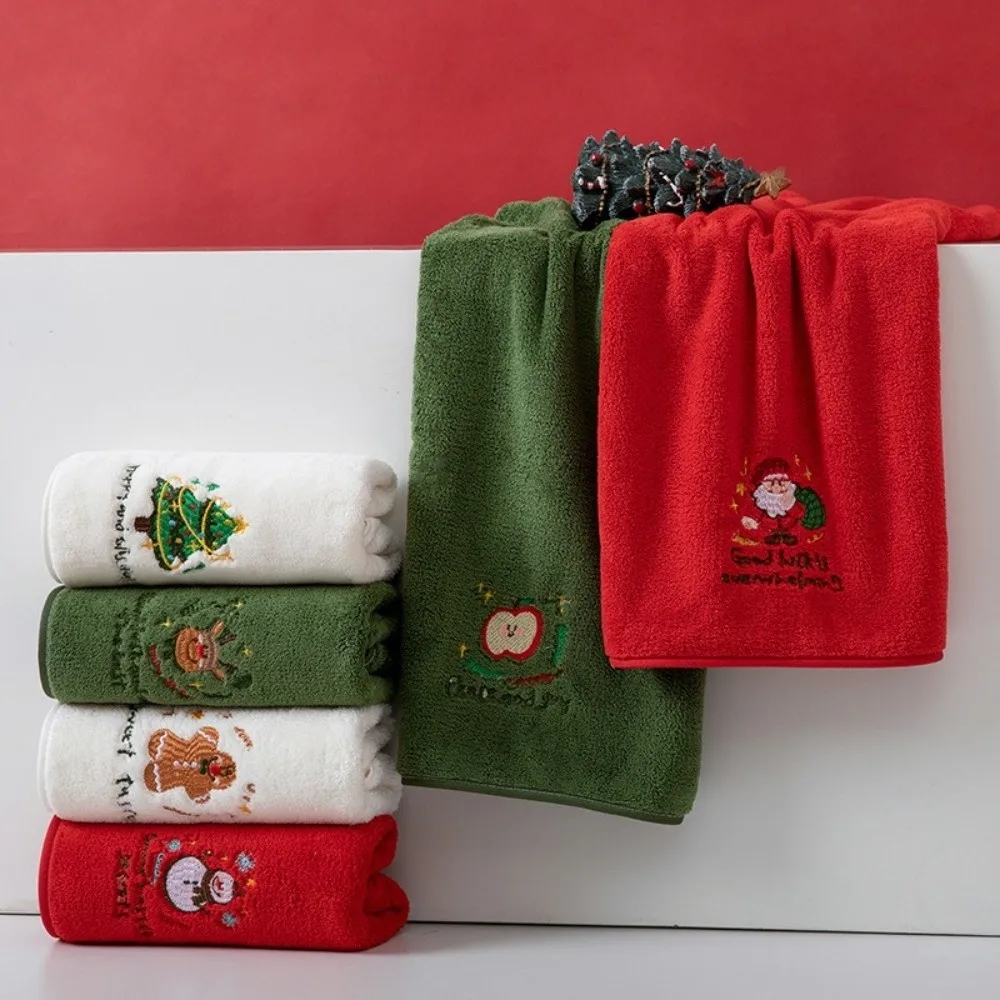 New Christmas Theme Washing Towel Red Green Coral Fleece Party Favor Towel Soft Thicken 35x75cm Bath Towel Gift Holiday Present