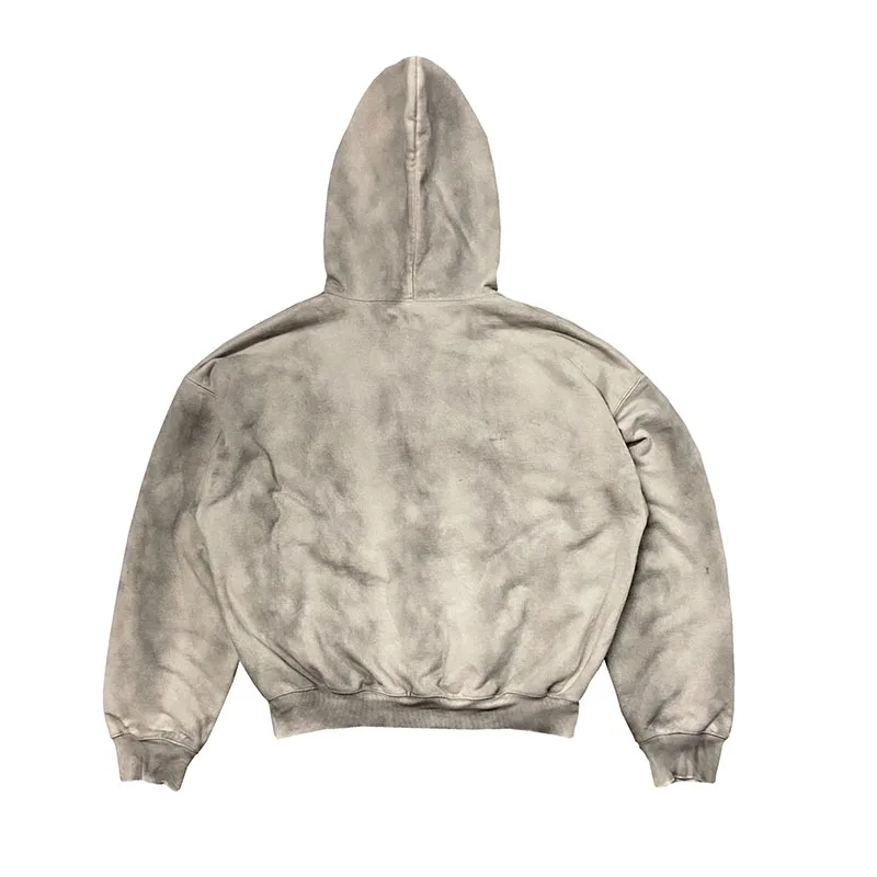 26FW Kanye West Hoodie Heavyweight Double-Layer Washed Distressed Vintage Mask Zip Up Hoodie Men Women Hoodie